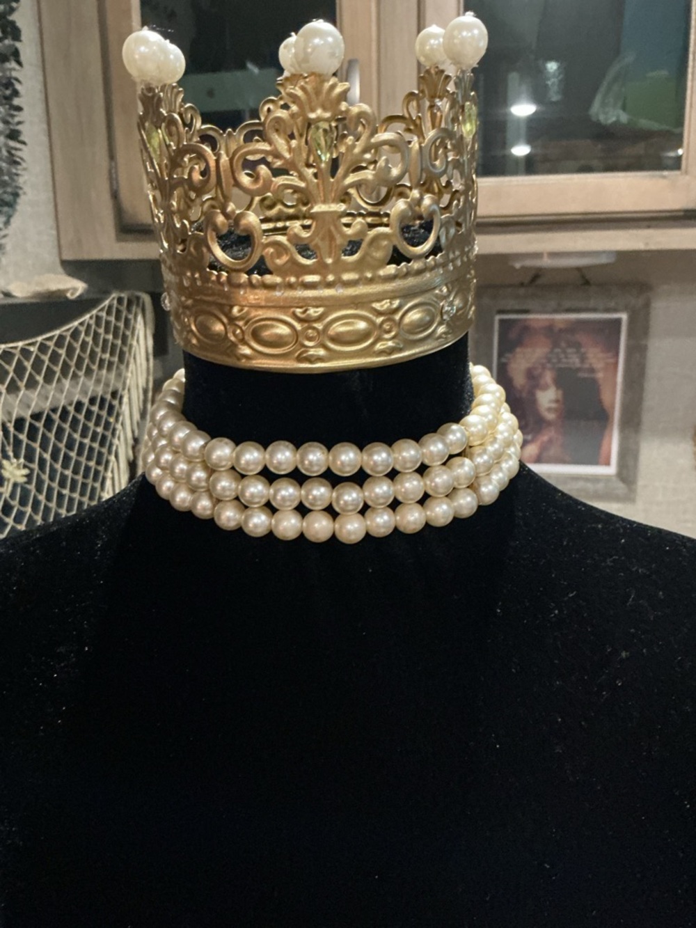 Classic Pearl Multi-Strand Choker Necklace - Faux White Pearls 16”